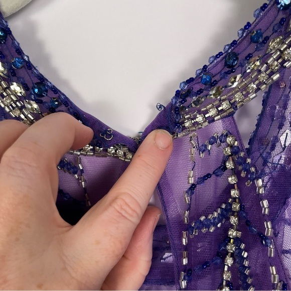 Juliet Blue Halter Sequin Formal Cocktail Dress w/ shawl sz 2XL Blue Purple - Picture 9 of 14